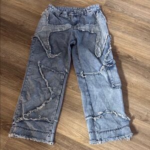 ROMWE Frayed Edge Blue Wide Leg Jeans